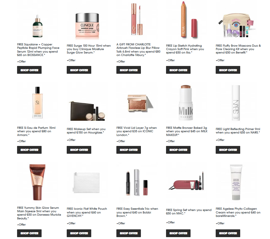 Gift with purchase offers at Sephora UK