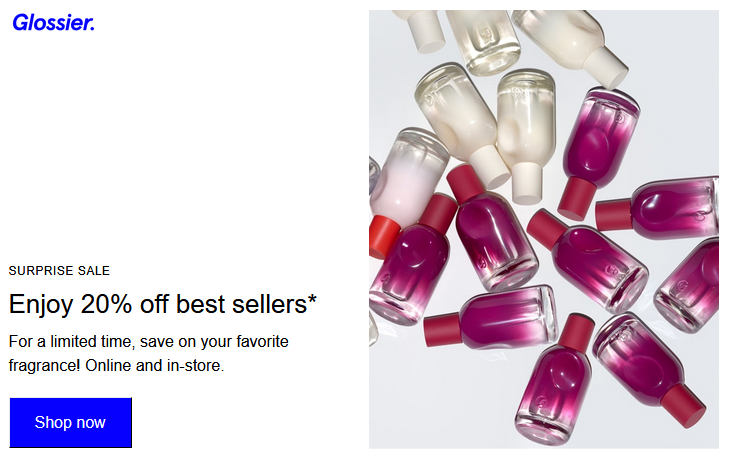 20% off surprise sale at Glossier 20% off surprise sale at Glossier