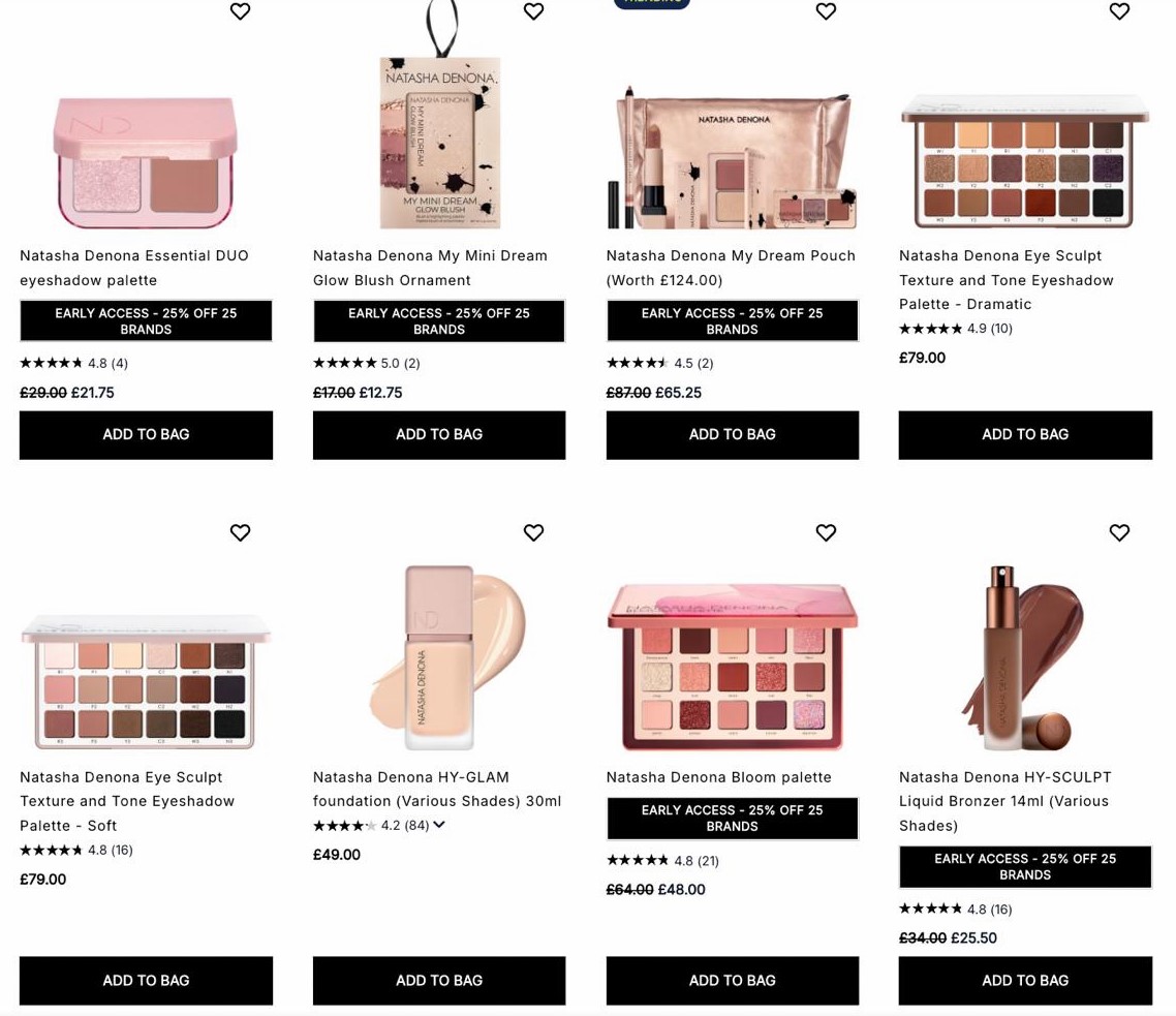 25% off Natasha Denona at Cult Beauty