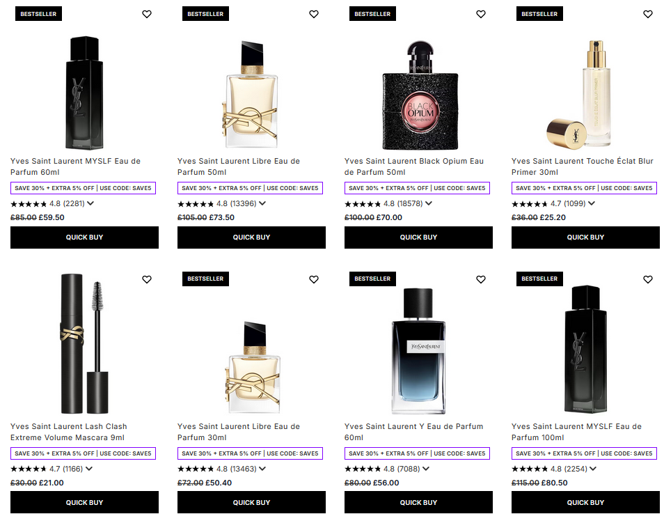 30% off YSL at Lookfantastic