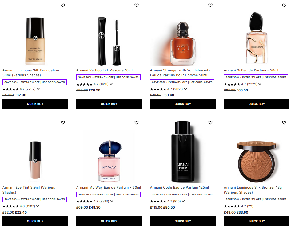 30% off Armani at Lookfantastic