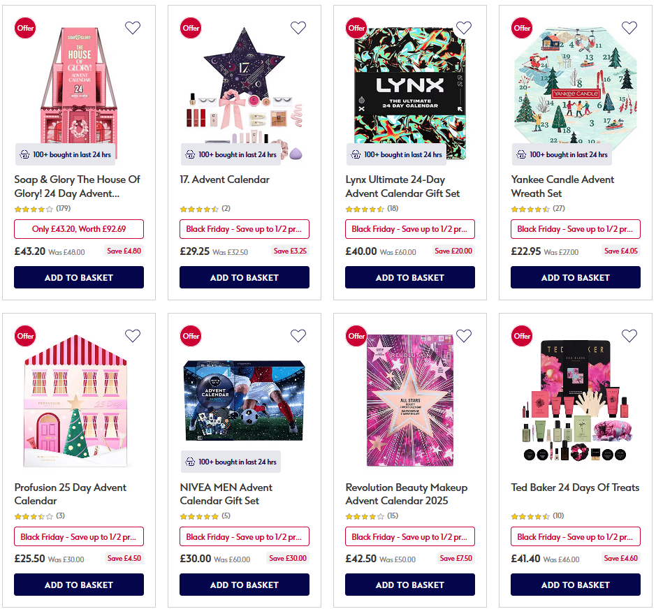 Save up to 1/2 price on selected Advent Calendars at Boots