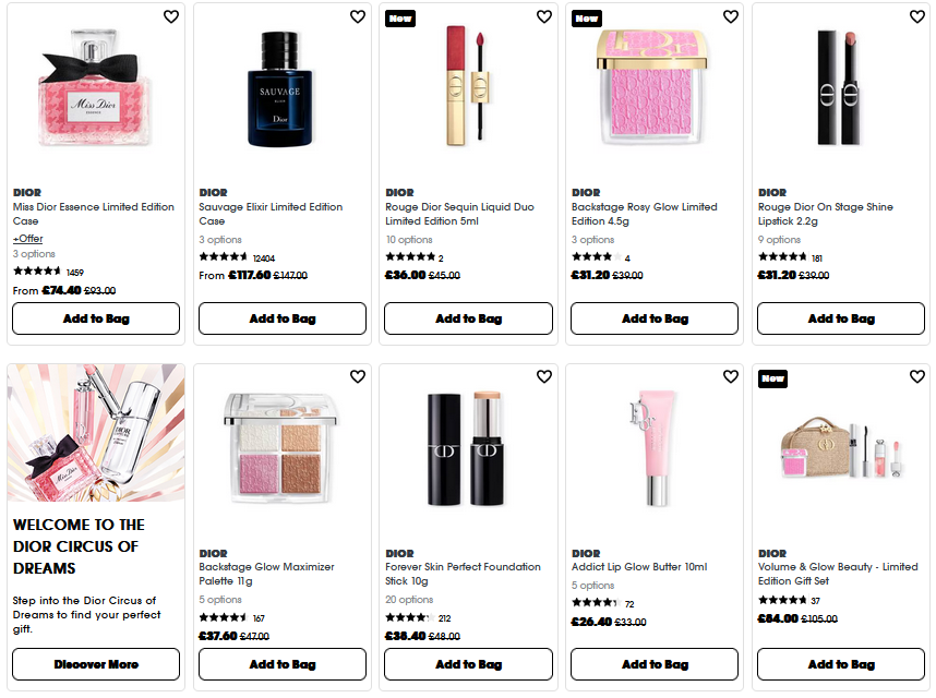 20% off selected DIOR at Sephora UK