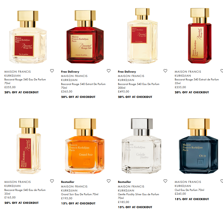 Up to 20% off Maison Francis Kurkdjian at Harvey Nichols