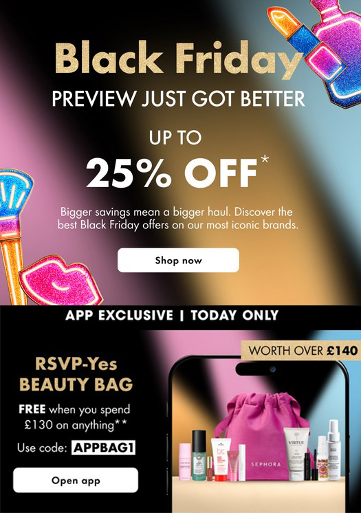 Up to 25% off at Sephora UK + flash sales + free gifts