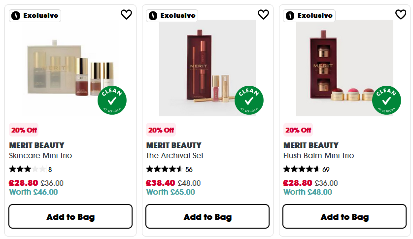 20% off selected MERIT Beauty at Sephora UK