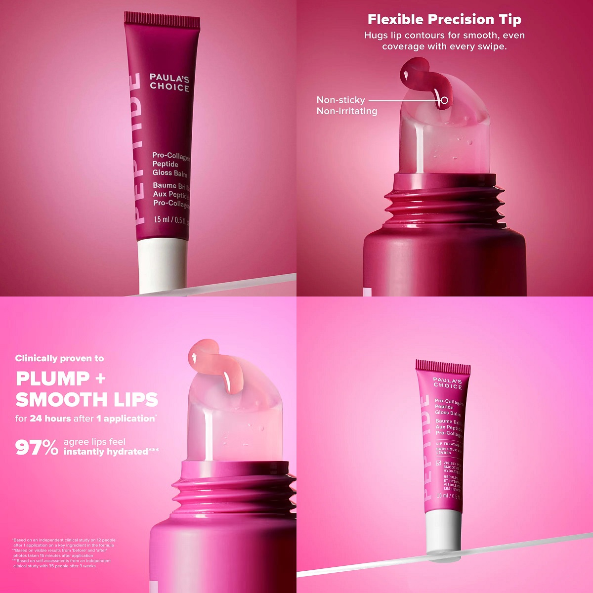 Paula's Choice Pro-Collagen Peptide Gloss Balm in Plum Berry and Sheer Pink