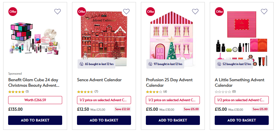 1/2 price on selected Advent Calendars at Boots