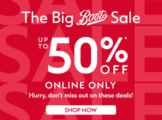Up to 50% off sale at Boots