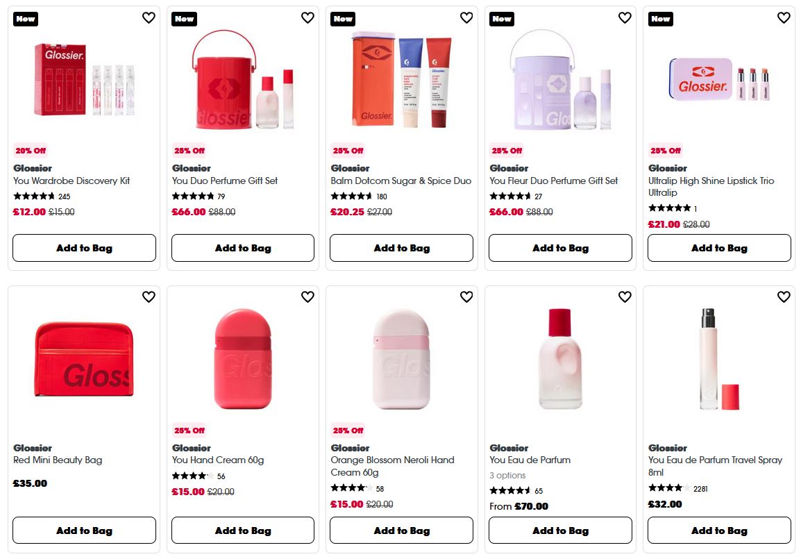 Up to 25% off Glossier at Sephora UK