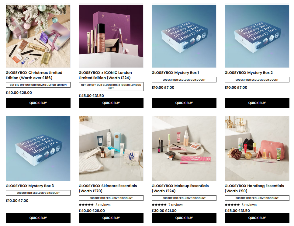 Up to 30% off sale at Glossybox