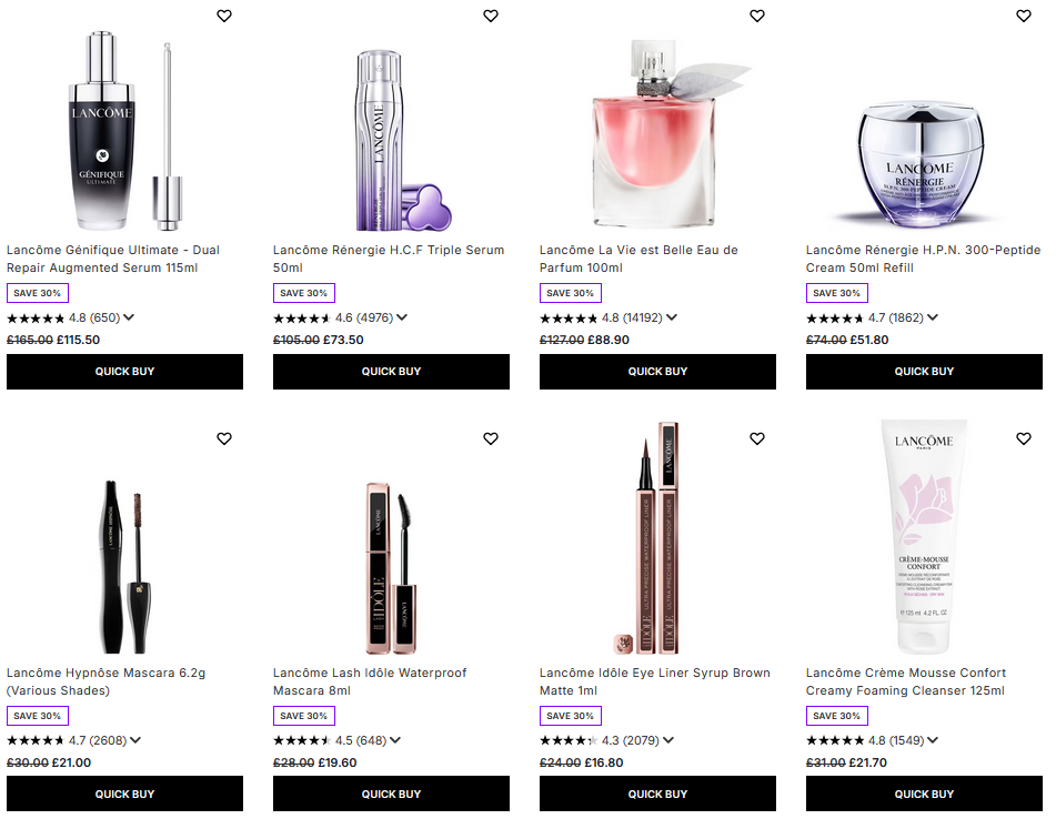 30% off selected Lancome at Lookfantastic