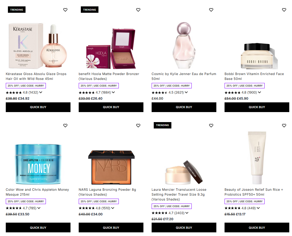 25% off selected & declining at Lookfantastic