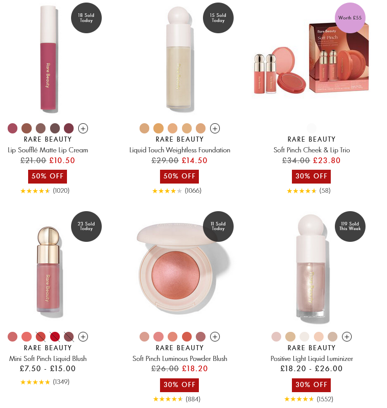 Up to 50% off selected Rare Beauty at Space NK