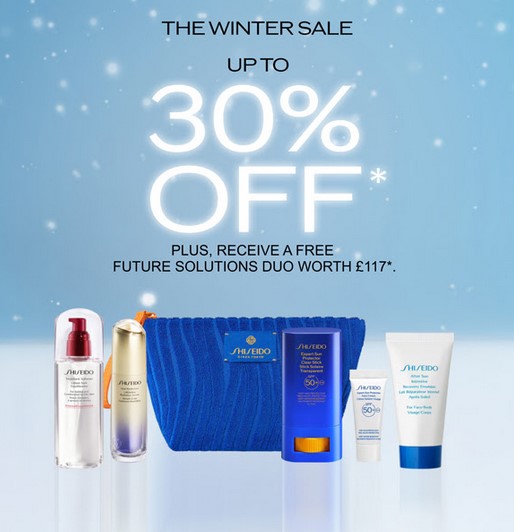 30% off the Holiday collection and 20% off selected at Shiseido