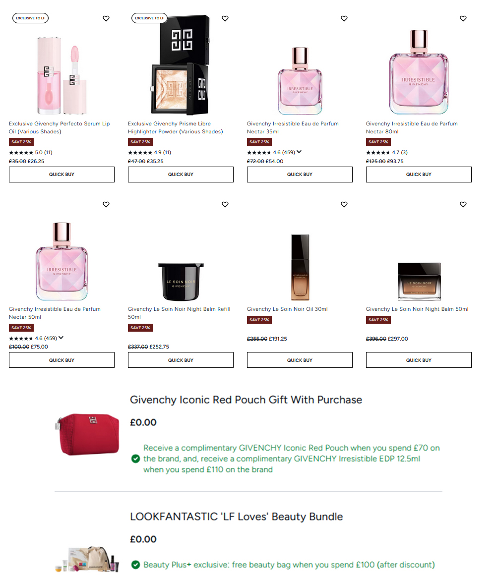 25% off selected Givenchy at Lookfantastic