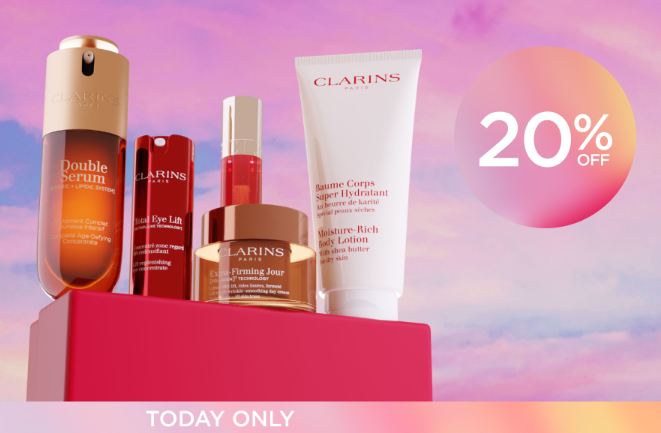 20% off sitewide at Clarins + receive your choice of 3 iconic cleansers + a luxurious pouch on orders over £75