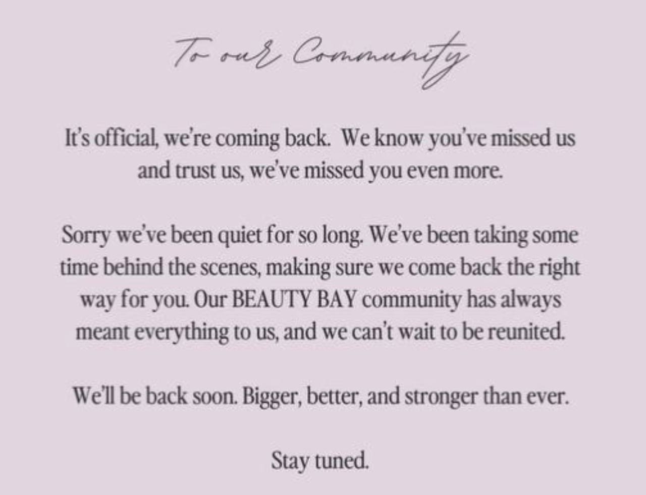 BEAUTY BAY is coming back soon BEAUTY BAY is coming back soon