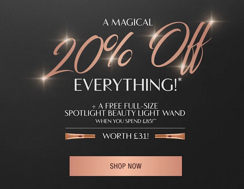 20% off everything at Charlotte Tilbury 20% off everything at Charlotte Tilbury