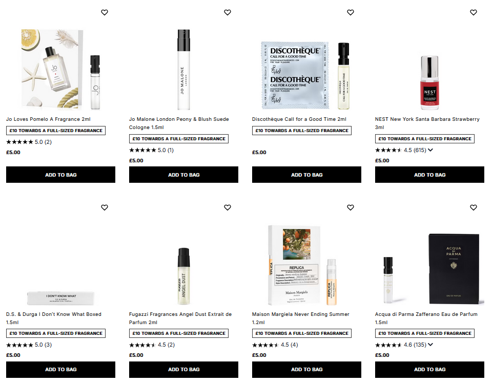 Spend £5 to sample 5 scents at Cult Beauty and get £10 towards a full-size fragrance 