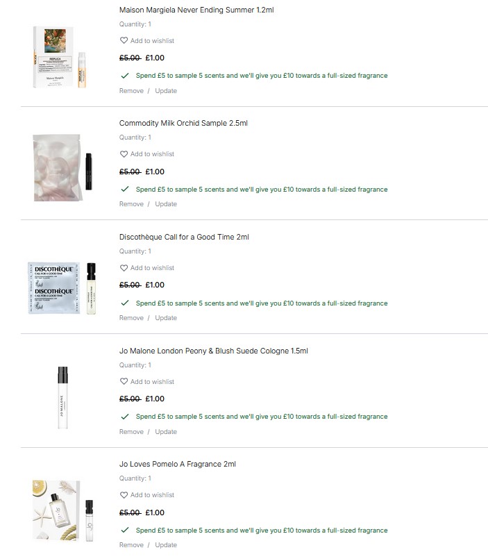 Spend £5 to sample 5 scents at Cult Beauty and get £10 towards a full-size fragrance Spend £5 to sample 5 scents at Cult Beauty and get £10 towards a full-size fragrance