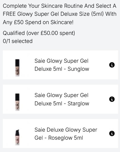 Free SaieGlowy Super Gel Deluxe Size (5ml) with any £50 spend on Skincare at Cult Beauty. Free SaieGlowy Super Gel Deluxe Size (5ml) with any £50 spend on Skincare at Cult Beauty.