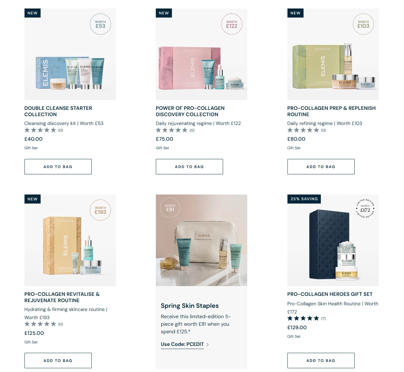 New Elemis Edits + Free 5-piece Gift (worth £81) when you spend £125 New Elemis Edits + Free 5-piece Gift (worth £81) when you spend £125