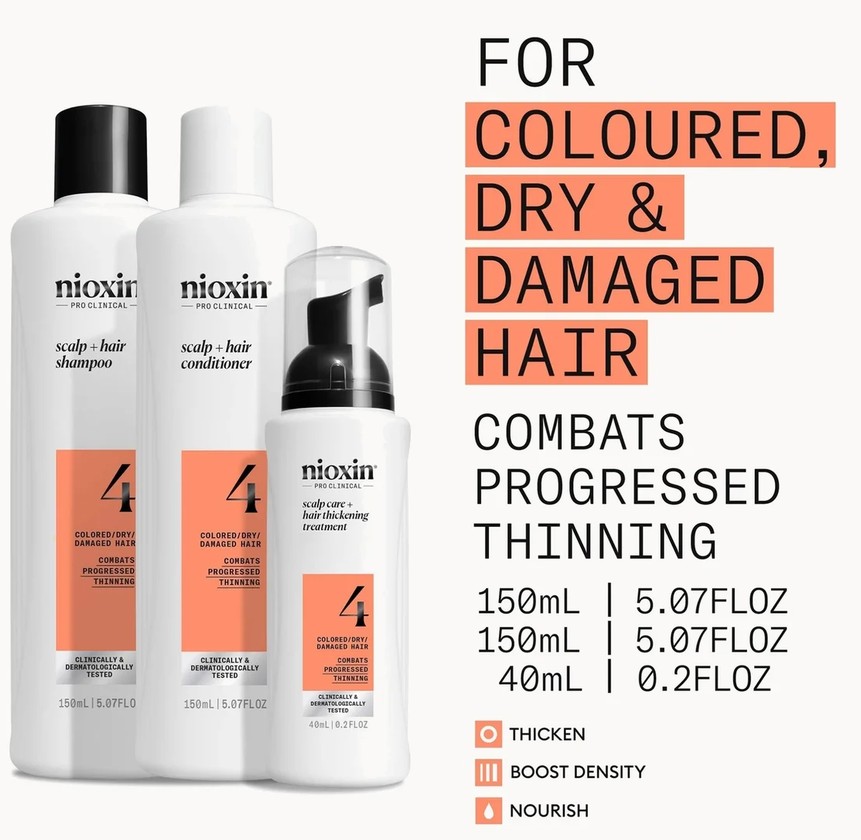 NIOXIN Scalp and Hair Thickening System 4 for Coloured Dry and Damaged Hair with Progressed Thinning Trial Kit NIOXIN Scalp and Hair Thickening System 4 for Coloured Dry and Damaged Hair with Progressed Thinning Trial Kit