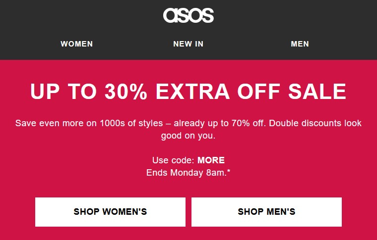 Up to an EXTRA 30% off the Sale at ASOS Up to an EXTRA 30% off the Sale at ASOS
