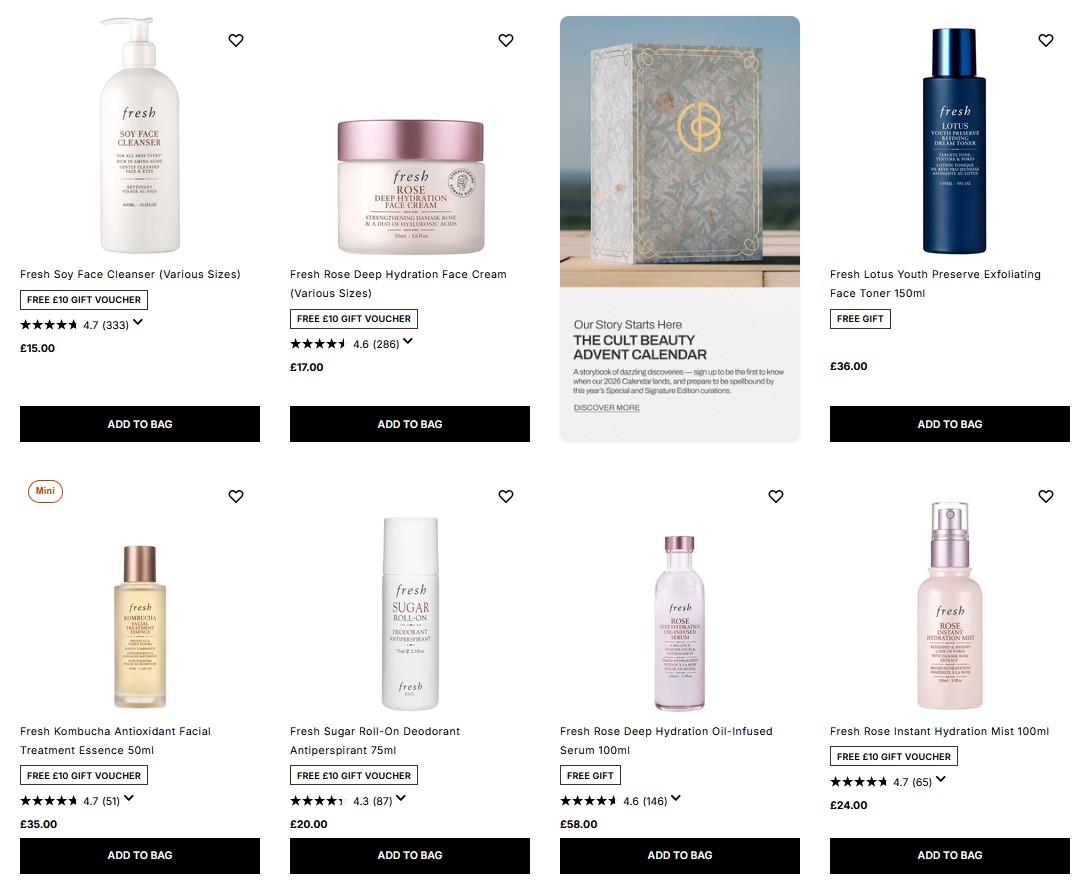 20% off Fresh at Cult Beauty with code BDCB 20% off Fresh at Cult Beauty with code BDCB