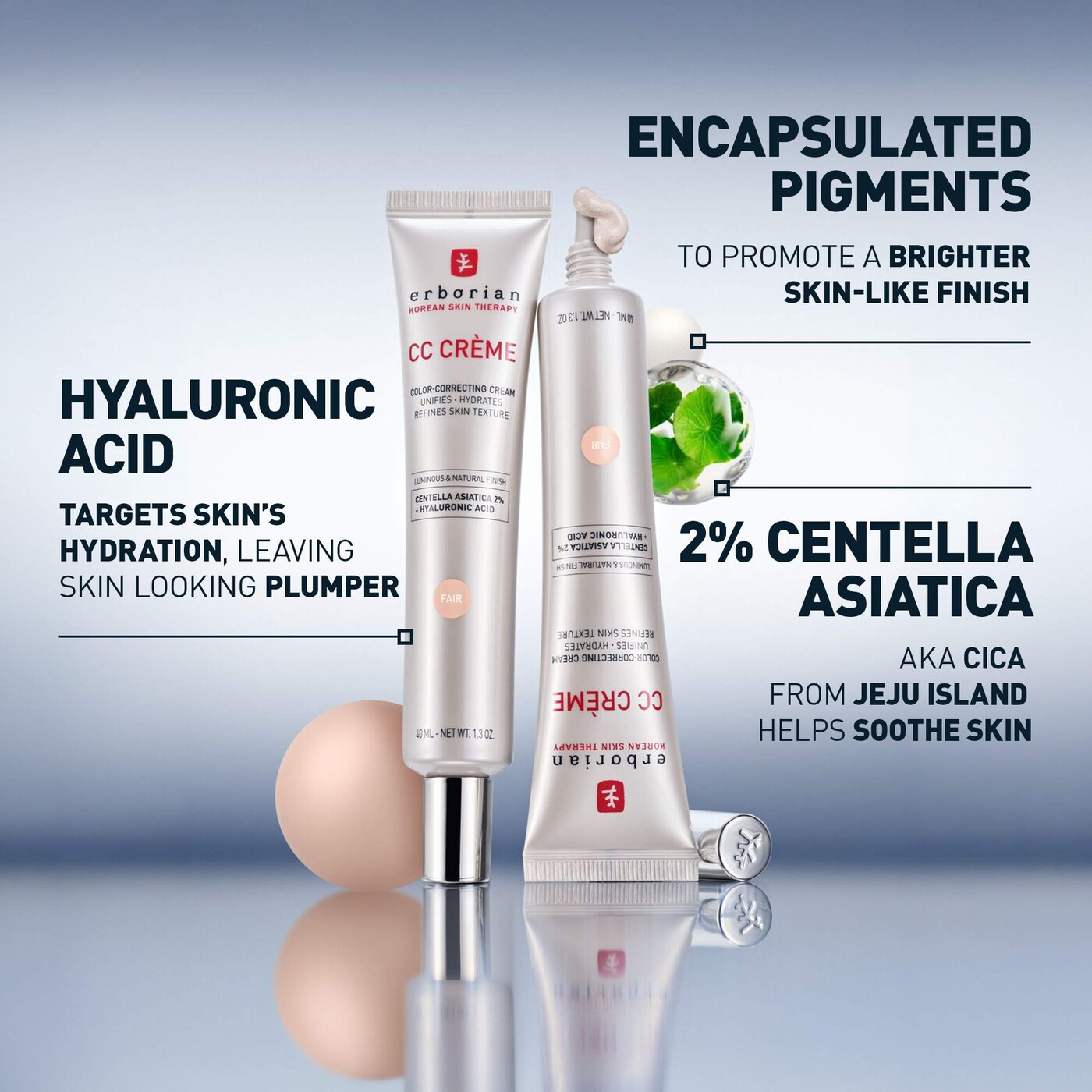 Erborian CC Cream Color-Corrector for Natural Luminous Finish with Korean 2% Centella Asiatica Extract and Hyaluronic Acid Erborian CC Cream Color-Corrector for Natural Luminous Finish with Korean 2% Centella Asiatica Extract and Hyaluronic Acid