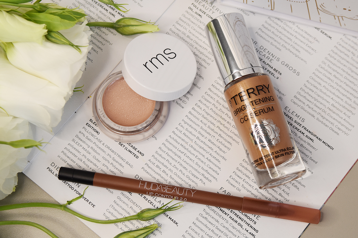 By Terry Brightening CC Serum Mini-To-Go in Sunny Flash, RMS Beauty Luminizer, and Huda Beauty Lip Contour 2.0 By Terry Brightening CC Serum Mini-To-Go in Sunny Flash, RMS Beauty Luminizer, and Huda Beauty Lip Contour 2.0