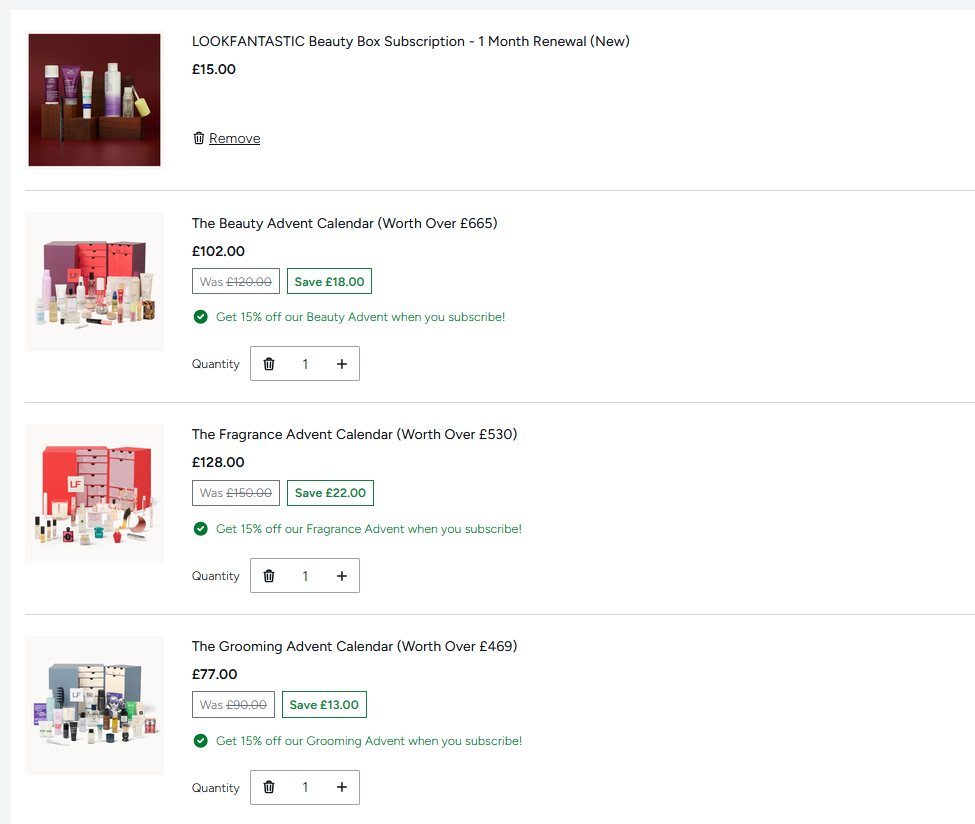 15% off Lookfantastic Advent Calendars when you subscribe to the Lookfantastic Beauty Box