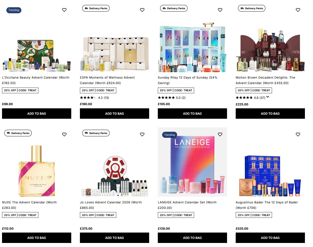 20% off Beauty Advent Calendars at Cult Beauty with code TREAT or BDCB. Until 01/11. 20% off Beauty Advent Calendars at Cult Beauty with code TREAT or BDCB. Until 01/11.