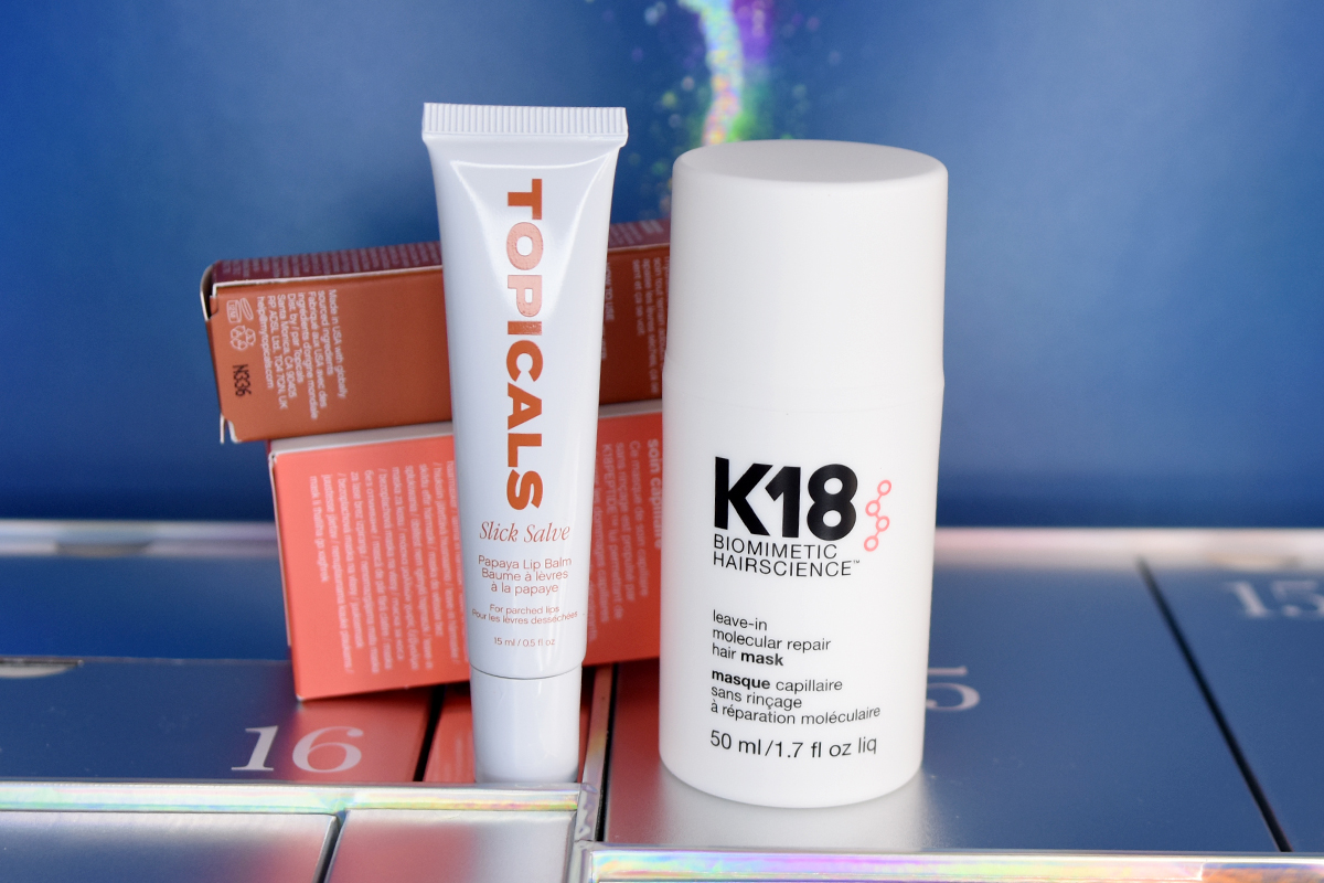 K18 Leave-in Molecular Repair Hair Mask Treatment for Damaged Hair & Topicals Slick Salve Lip Balm in Papaya K18 Leave-in Molecular Repair Hair Mask Treatment for Damaged Hair & Topicals Slick Salve Lip Balm in Papaya