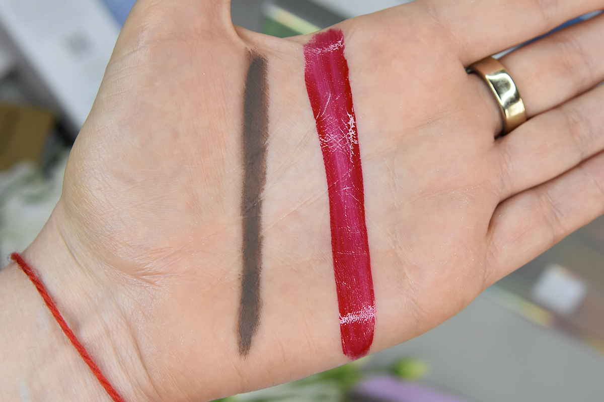 HAUS Labs Atomic Shake Lip Lacquer in Ruby & Laura Mercier Caviar Stick Matte in Café Noir Swatches HAUS Labs Atomic Shake Lip Lacquer in Ruby & Laura Mercier Caviar Stick Matte in Café Noir Swatches
